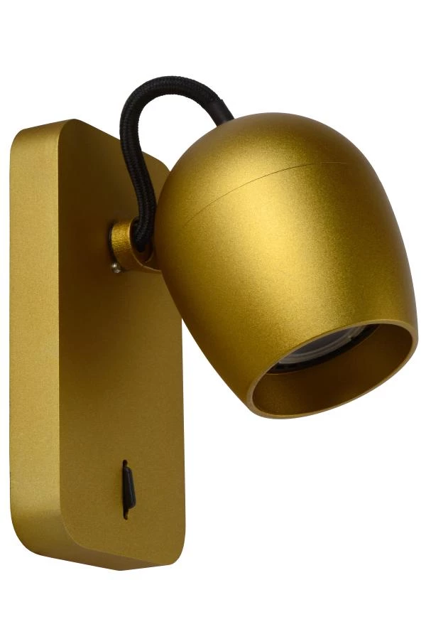 Lucide PRESTON - Wandspot - LED Dim to warm - GU10 - 1x5W 2200K/3000K - Mat Goud / Messing - uit